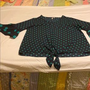 Fun navy blouse with green polka dots!